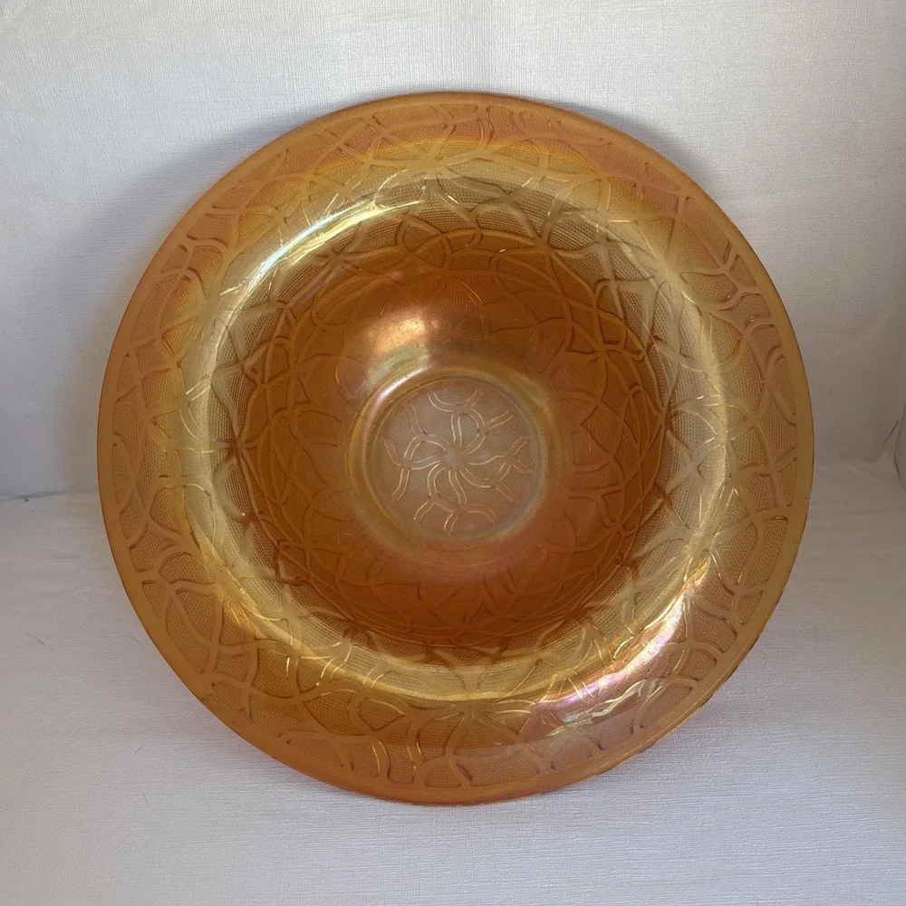 Vintage Imperial Marigold Carnival Glass Soda Gold Rolled Rim Bowl
